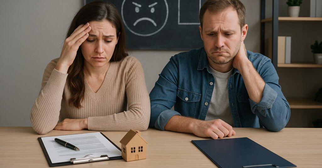 An unhappy couple with a contract to buy a house